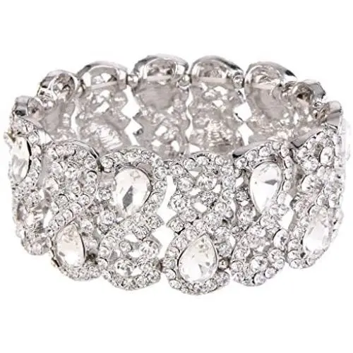 EVER FAITH Womens Austrian Crystal Teardrop 8-Shaped Knot Elastic Stretch Bracelet Clear EVER FAITH Womens Austrian Crystal Teardrop 8-Shaped Knot Elastic Stretch Bracelet Clear