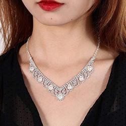 Campsis Bridal Pearl Necklace Rhinestone Teardrop Wedding Bride Statement Necklace Set Jewelry for Women and Girls