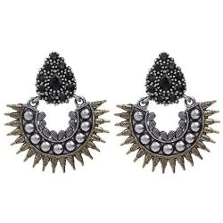 Efulgenz Boho Vintage Antique Ethnic Gypsy Tribal Indian Oxidized Silver Pearl Drop Floral Chandbali Dangle Earrings Jewelry