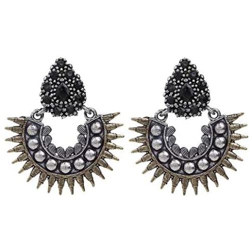 Efulgenz Boho Vintage Antique Ethnic Gypsy Tribal Indian Oxidized Silver Pearl Drop Floral Chandbali Dangle Earrings Jewelry