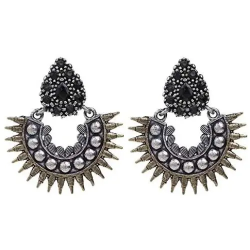 Efulgenz Boho Vintage Antique Ethnic Gypsy Tribal Indian Oxidized Silver Pearl Drop Floral Chandbali Dangle Earrings Jewelry