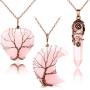 3 Pieces Hexagonal Crystal Pointed Quartz Natural Healing Necklaces Tree Wire Wrapped Moon Heart Necklace Flower Wrapped Antique Quartz Reiki Quartz Gemstone Bronze Copper Wire Wrap