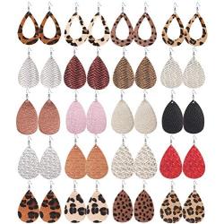 BOMAIL 20 Pairs Leather Earrings for Women Girls Teardrop Leaf Print Petal Leopard Flower Lightweight Drop Dangle Leather Earring Set