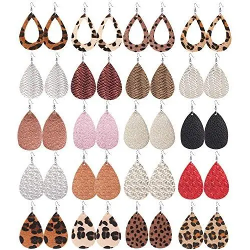 BOMAIL 20 Pairs Leather Earrings for Women Girls Teardrop Leaf Print Petal Leopard Flower Lightweight Drop Dangle Leather Earring Set BOMAIL 20 Pairs Leather Earrings for Women Girls Teardrop Leaf Print Petal Leopard Flower Lightweight Drop Dangle Leather Earring Set