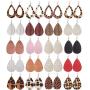 BOMAIL 20 Pairs Leather Earrings for Women Girls Teardrop Leaf Print Petal Leopard Flower Lightweight Drop Dangle Leather Earring Set