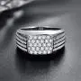BONLAVIE 10MM Sterling Silver Mens Engagement Ring Twist Rope Round Cubic Zirconia Pave CZ Wedding Ring for Men