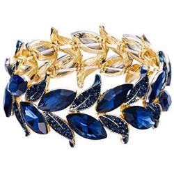 BriLove Womens Wedding Bridal Crystal Marquise-Shape Leaf Stretch Bangle Bracelet