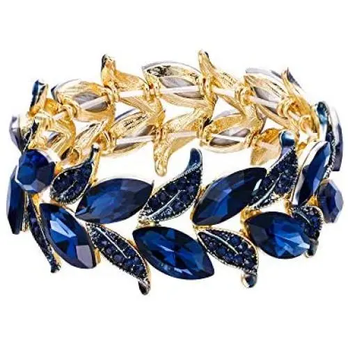 BriLove Womens Wedding Bridal Crystal Marquise-Shape Leaf Stretch Bangle Bracelet BriLove Womens Wedding Bridal Crystal Marquise-Shape Leaf Stretch Bangle Bracelet