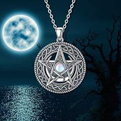 MBSUUH Celtic Knot Star Necklace 925 Sterling Silver Star Moon Celtic Knot Round Pendant Necklace Jewelry Gift for Women