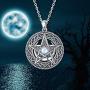 MBSUUH Celtic Knot Star Necklace 925 Sterling Silver Star Moon Celtic Knot Round Pendant Necklace Jewelry Gift for Women