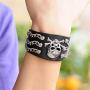 JOVIVI 3pcs Spike Studded Rivets Punk Rock Biker Wide Strap Genuine Leather Bracelets Necklace Chain Wristband Adjustable