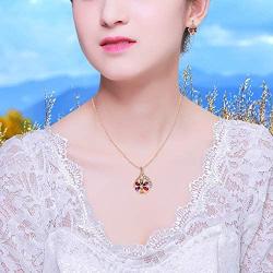 Uloveido Rose Gold Plated Crystal Flower Pendant Necklace and Earrings Set for Women Girls