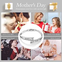 Menton Ezil Love Encounter Crystals Bangle Bracelets White Gold Plated Adjustable Hinged Jewelry