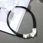 Vintage Black Leather Chokers chunky Necklace for women with Silver large pendant Jewelry