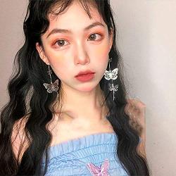FXmimior Fashion Women Earrings Vintage Silver Butterfly Long Bohemian Long Chain Drop Dangle Earrings Jewelry for Women and Girls