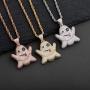 TOPGRILLZ Iced out CZ Cluster Lab Diamond Ghost Pendant 24” Stainless Steel Necklace Hip Hop