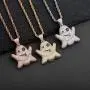 TOPGRILLZ Iced out CZ Cluster Lab Diamond Ghost Pendant 24” Stainless Steel Necklace Hip Hop