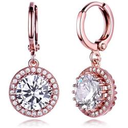 GULICX Womens Rose Gold Electroplated Zircon Vintage Style Round Hoop Earrings Dangle Leverback