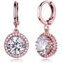 GULICX Womens Rose Gold Electroplated Zircon Vintage Style Round Hoop Earrings Dangle Leverback