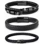 FIBO STEEL 3 PCS Magnetic-Clasp Leather Bracelets for Men Wrap Braided Leather Bracelets Wrist Cuff Bangle 8.0-8.5 Inch