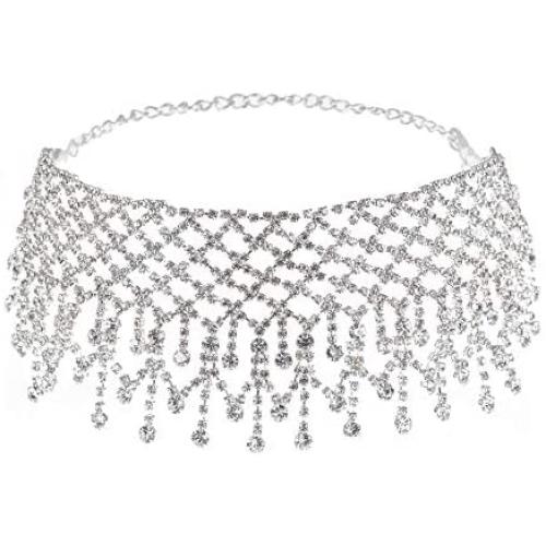 TOKO Rhinestone Choker Necklace for Women, Sexy Dainty CZ Diamond Gem Choker Neck Chokers for Women Girls