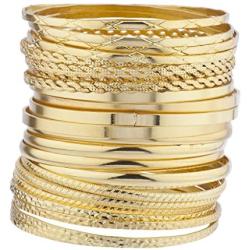 Lux Accessories Gold Tone Multi Textured and Smooth Aztec Bangle Set