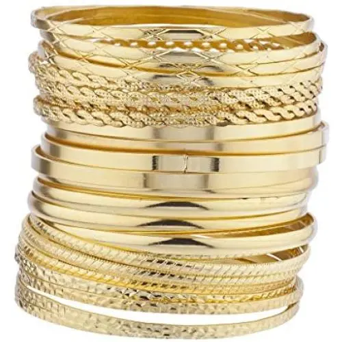Lux Accessories Gold Tone Multi Textured and Smooth Aztec Bangle Set Lux Accessories Gold Tone Multi Textured and Smooth Aztec Bangle Set