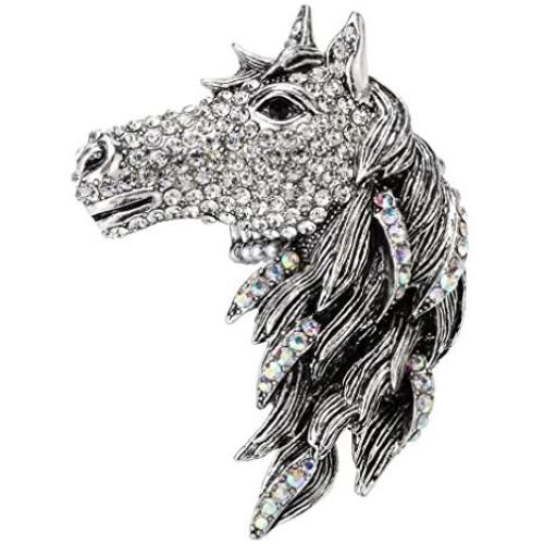 Szxc Jewelry Womens Crystal Big Horse Brooch Pendant Necklace