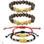 4 Pcs Pi Xiu Bracelet Feng Shui Obsidian Bracelet for Men Women Adjustable Wealth Good Luck Elastic Bracelet