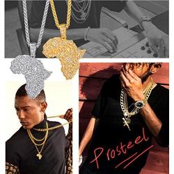 PROSTEEL Stainless Steel Africa Map Necklace for Men Women, 18K Gold/Rose Gold/Black Plated, Customize Available, 22''-24'' Adjustable, Come Gift Box