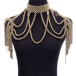 Jerollin Simulated Pearl Body Statement Necklace for Women, Fashion Collar Bib Necklaces Fashion Costume Jewelry Necklace