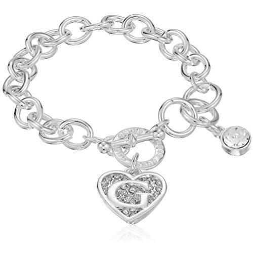GUESS Toggle Chain Bracelet with Logo Heart Link Charm Bracelet