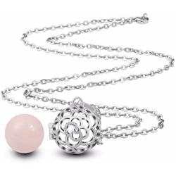 EUDORA Harmony Bola Necklace 20mm Rose Musical Chime Pendant CZ Perfume Diffuser for Mother, 30 Inches