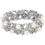 EVER FAITH Silver-Tone Austrian Crystal Cream Simulated Pearl Ribbon Knot Elastic Stretch Bracelet Clear