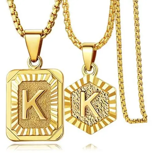 EASYSO Initial Pendant Necklace Sets for Mens Womens, Square Hexagon Capital Monogram Letter Necklace Alhpabets from A-Z Box Chain EASYSO Initial Pendant Necklace Sets for Mens Womens, Square Hexagon Capital Monogram Letter Necklace Alhpabets from A-Z Box Chain