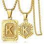 EASYSO Initial Pendant Necklace Sets for Mens Womens, Square Hexagon Capital Monogram Letter Necklace Alhpabets from A-Z Box Chain