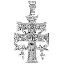 Religious Jewelry by FDJ 925 Sterling Silver Caravaca Double Cross with Angels Crucifix Pendant