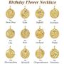 KissYan Birth Flower Necklace, 18K Gold Plated Embossed Disk Karma Circle Coin Necklace Dainty Birth Month Floral Necklaces Simple Minimalist Delicate Birthday Jewelry Gift for Her