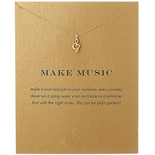 Friendship Heart Shaped Lotus Flower Necklace Bowknot Compass Music Note Good Luck Pendant Message Card Friend Gifts BFF Jewelry-music