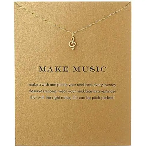 Friendship Heart Shaped Lotus Flower Necklace Bowknot Compass Music Note Good Luck Pendant Message Card Friend Gifts BFF Jewelry-music