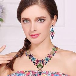 EVER FAITH Austrian Crystal Enamel Party Flower Cluster Drop Necklace Earrings Set