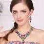 EVER FAITH Austrian Crystal Enamel Party Flower Cluster Drop Necklace Earrings Set EVER FAITH Austrian Crystal Enamel Party Flower Cluster Drop Necklace Earrings Set
