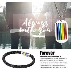 Jakob Miller Rainbow Necklace and Bracelet Set Stainless Steel Dog Tag Pendant Necklace and Handmade Magnet LGBT Pride Leather Bracelet for Unisex