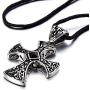 COOLSTEELANDBEYOND New Stainless Steel Gothic Celtic Cross Pendant Necklace with Cz Accent 22.8 Inches Black Silicone Cord