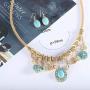 Simsly Vintage Crystal Necklace Gold Turquoise Pendant Necklace Chain Jewelry with Earring for Women and Girls