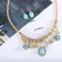 Simsly Vintage Crystal Necklace Gold Turquoise Pendant Necklace Chain Jewelry with Earring for Women and Girls