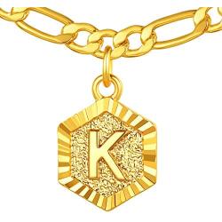 ChainsPro 26 Letter Necklace, Men/Women Initial Pendant with Chain 16''+2'', 18K Gold Plated (Send Gift Box)