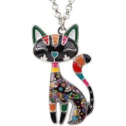 BONSNY Statement Enamel Alloy Chain Cat Necklaces Pendant Original Design for Women Girls
