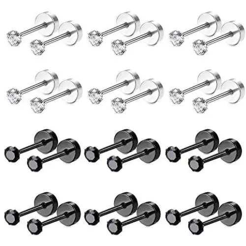 Besteel 12 Pairs 18g Stainless Steel Cubic Zirconia Stud Earrings for Women Men Tiny Cartilage Ear Piercings Helix Set Flat Screw Backs 2MM-6MM Besteel 12 Pairs 18g Stainless Steel Cubic Zirconia Stud Earrings for Women Men Tiny Cartilage Ear Piercings Helix Set Flat Screw Backs 2MM-6MM