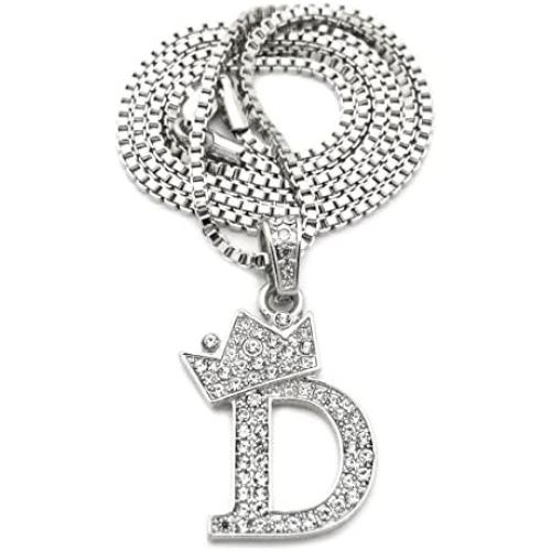 Fashion 21 Unisex Small Size Pave Initial Alphabet Letter Pendant 2mm 24 inches Box Chain Necklace